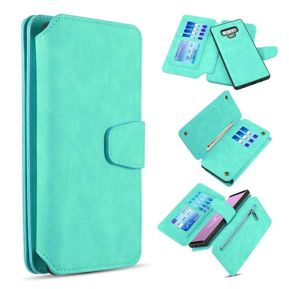 GSA Luxury Flip Wallet Detachable Case for Samsung Galaxy Note 9 - Teal