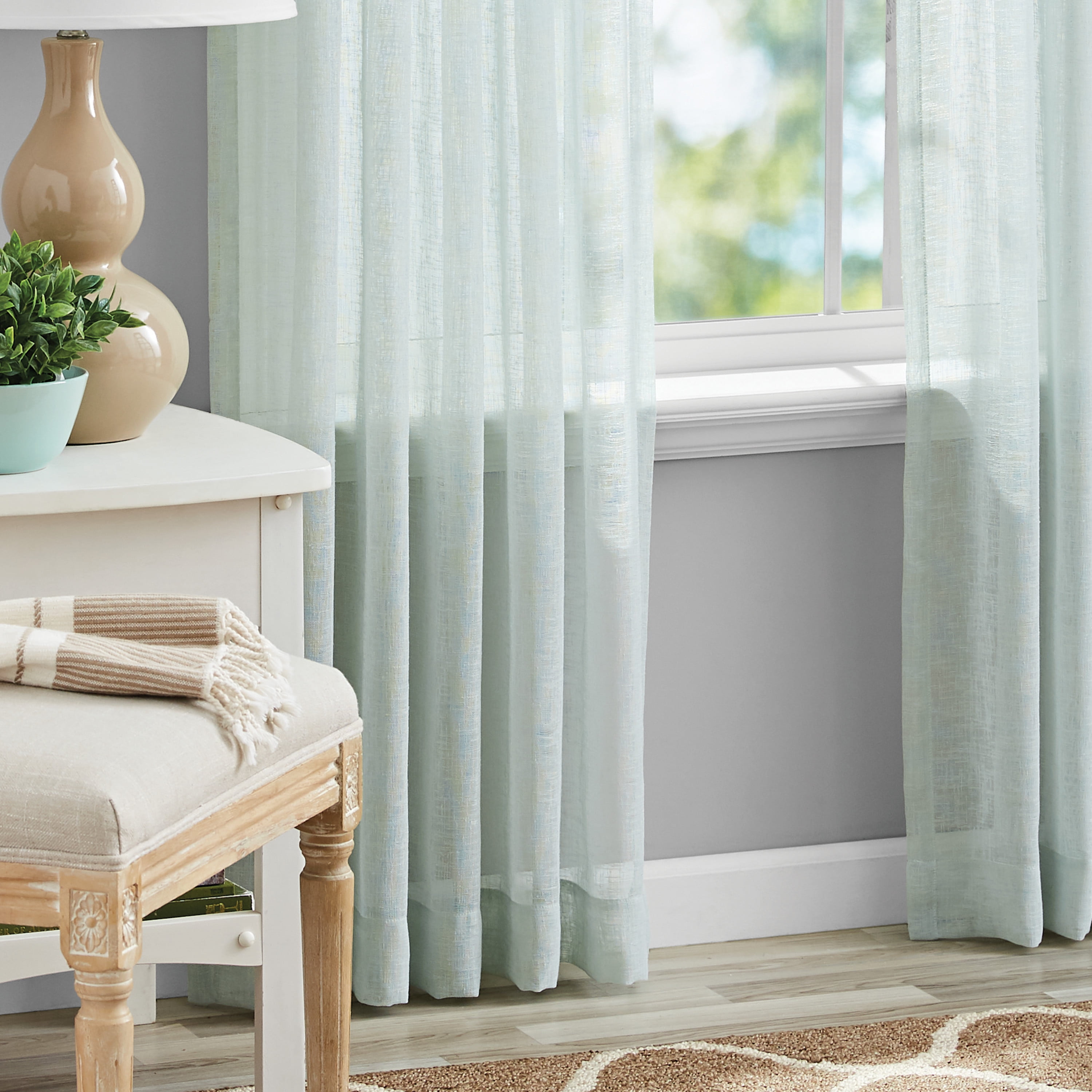 Mainstays Bel Air Sheer Single Curtain Panel, Mint, 50 in x 63 in