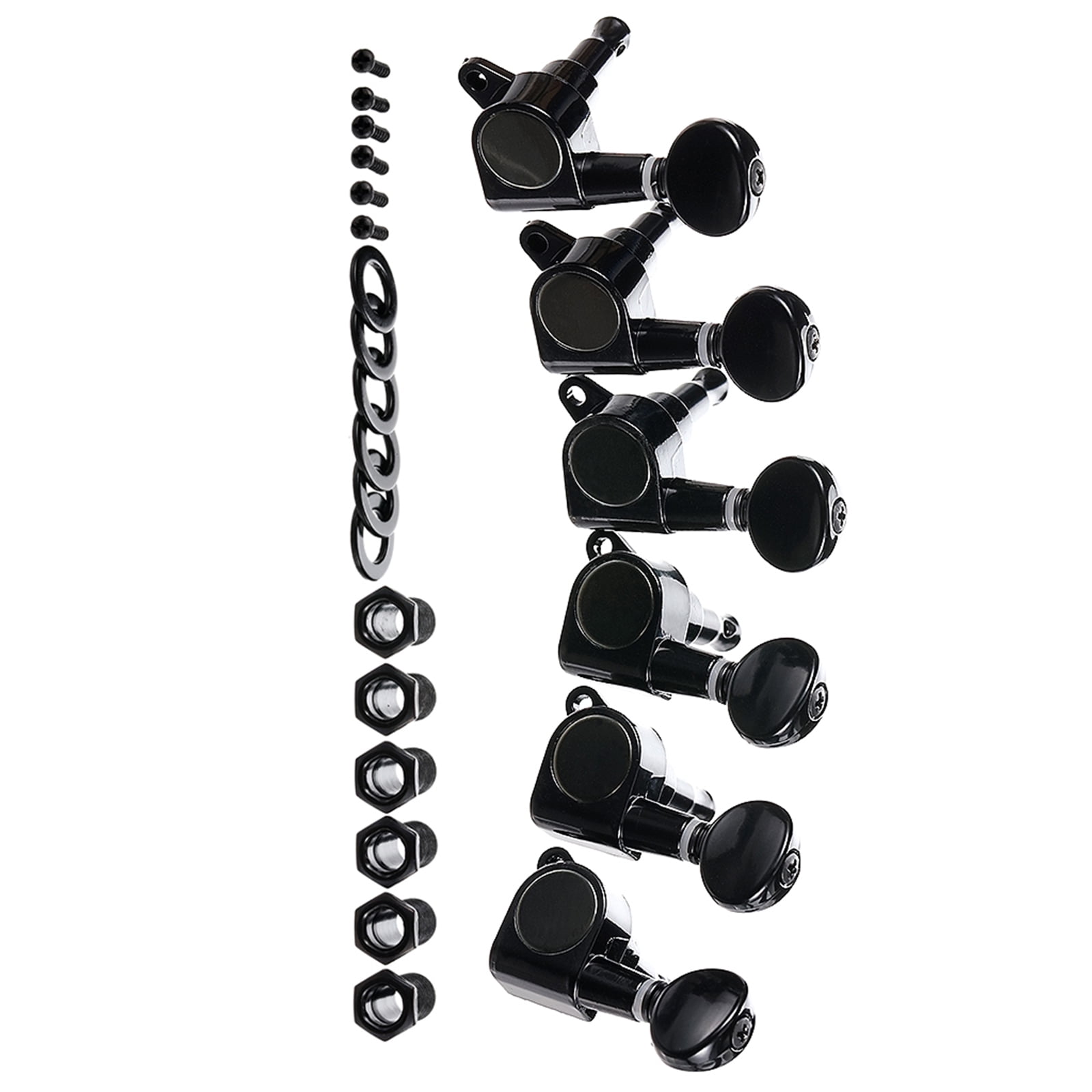 6 Piece Black Metal Guitar Tuning Pegs Set Metal Texture for Acoustic and Electric Guitars 10mm Peg Holes Replacement