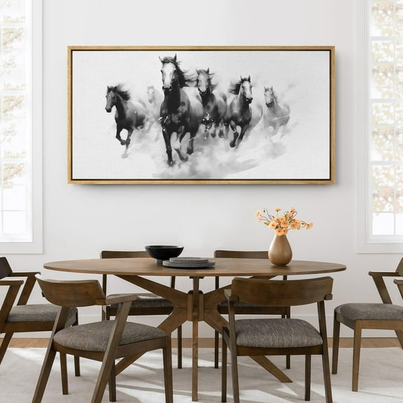 IDEA4WALL Extra Large Framed Canvas Print Wall Art Watercolor Horses in Motion Fine Art Animal Equestrian Dreams Pattern Wall Decor Oversized Artwork Relax/Calm for Room - 60"x30"