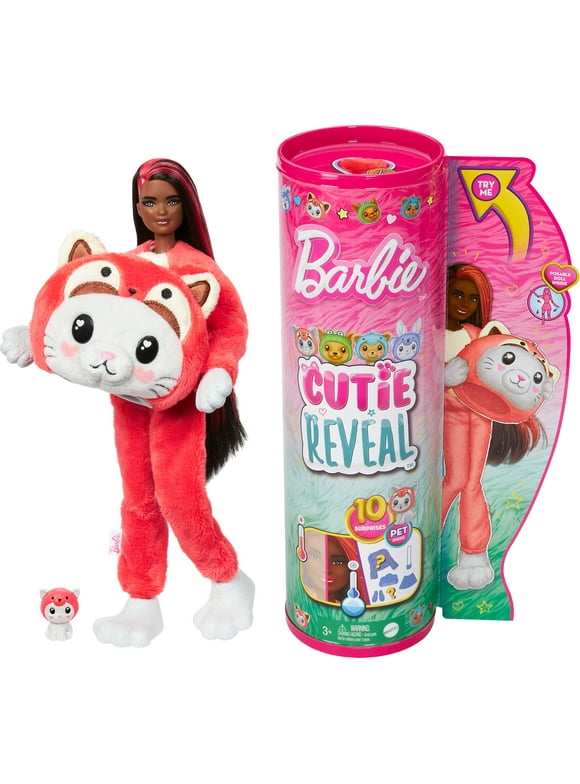 Barbie Cutie Reveal Costume-Themed Series Doll & Accessories with 10 Surprises, Kitten as Red Panda