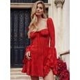 thumbnail image 5 of Womens 2025 Square Neck Dress Long Sleeve Sleeve A-Line Short Mini Dresses Red S, 5 of 6