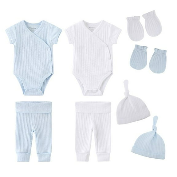 Zavbaby Unisex Newborn 8 Pieces Cotton Solid Color Baby Layette Sets