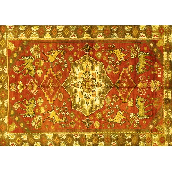 Ahgly Company Machine Washable Indoor Rectangle Animal Yellow Traditional Area Rugs, 7' x 10'