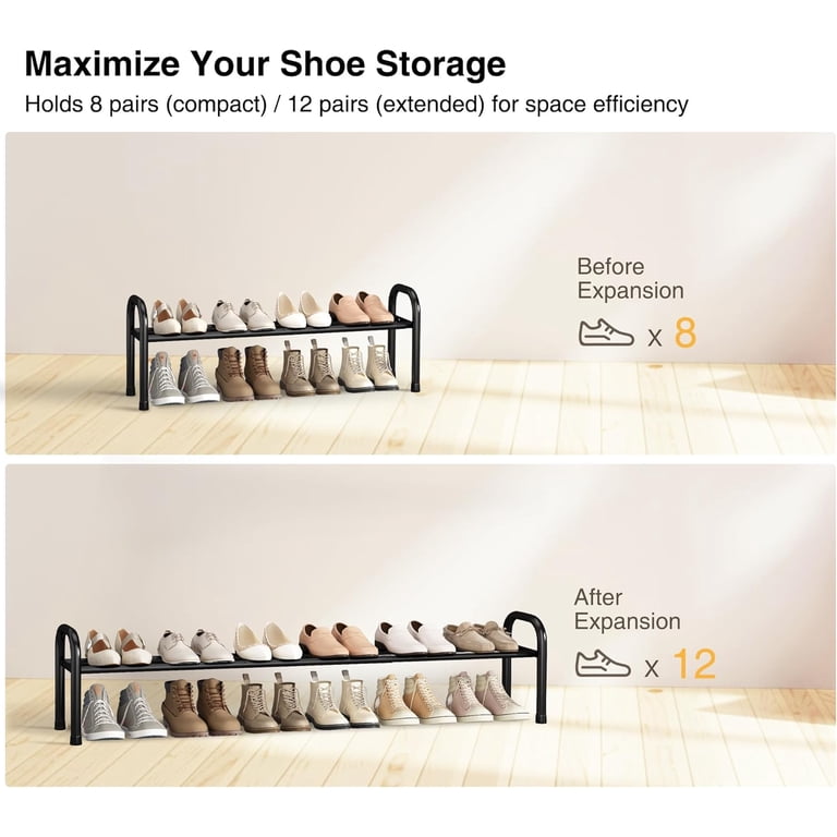 Storage Bas Long Expandable Shoe Rack 1-Tier, Adjustable Length 33.7”–47.5” Shoe ...