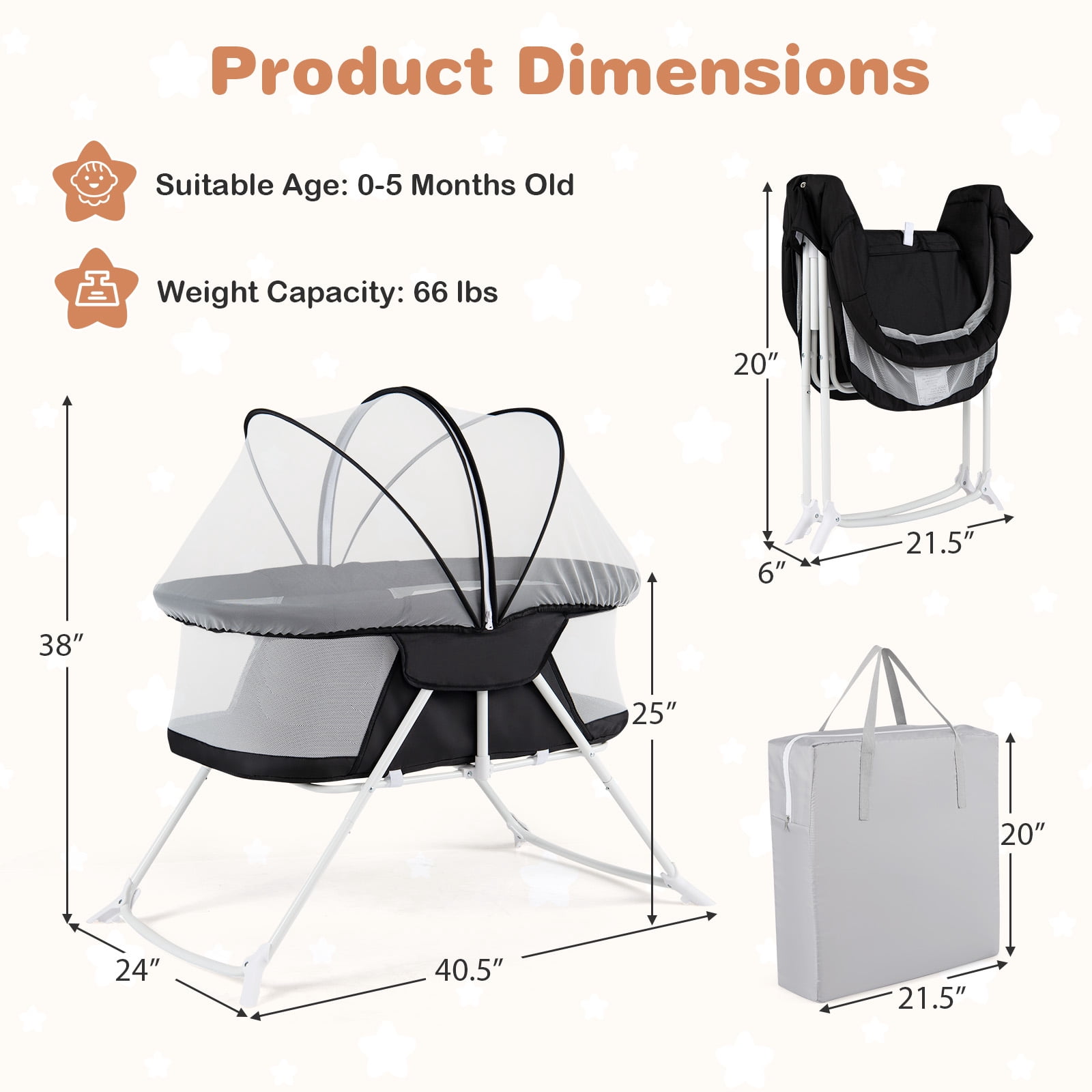 Costway 2 in 1 Baby Bassinet with Rocking Motion with Breathable Mesh Black