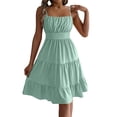 thumbnail image 3 of Rvasteizo Sundress Solid Sleeveless Sling Backless Shirred Layered Ruched Summer Casual Outfit, 3 of 5