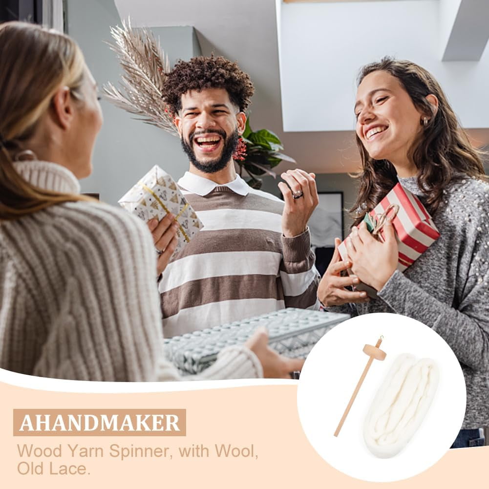 8 Inch Wood Yarn Spinner Beginner's Spinning Kit Weaving Spinning Wheels with Drop Spindle for Crocheting Yarn Making Hand Carved for DIY