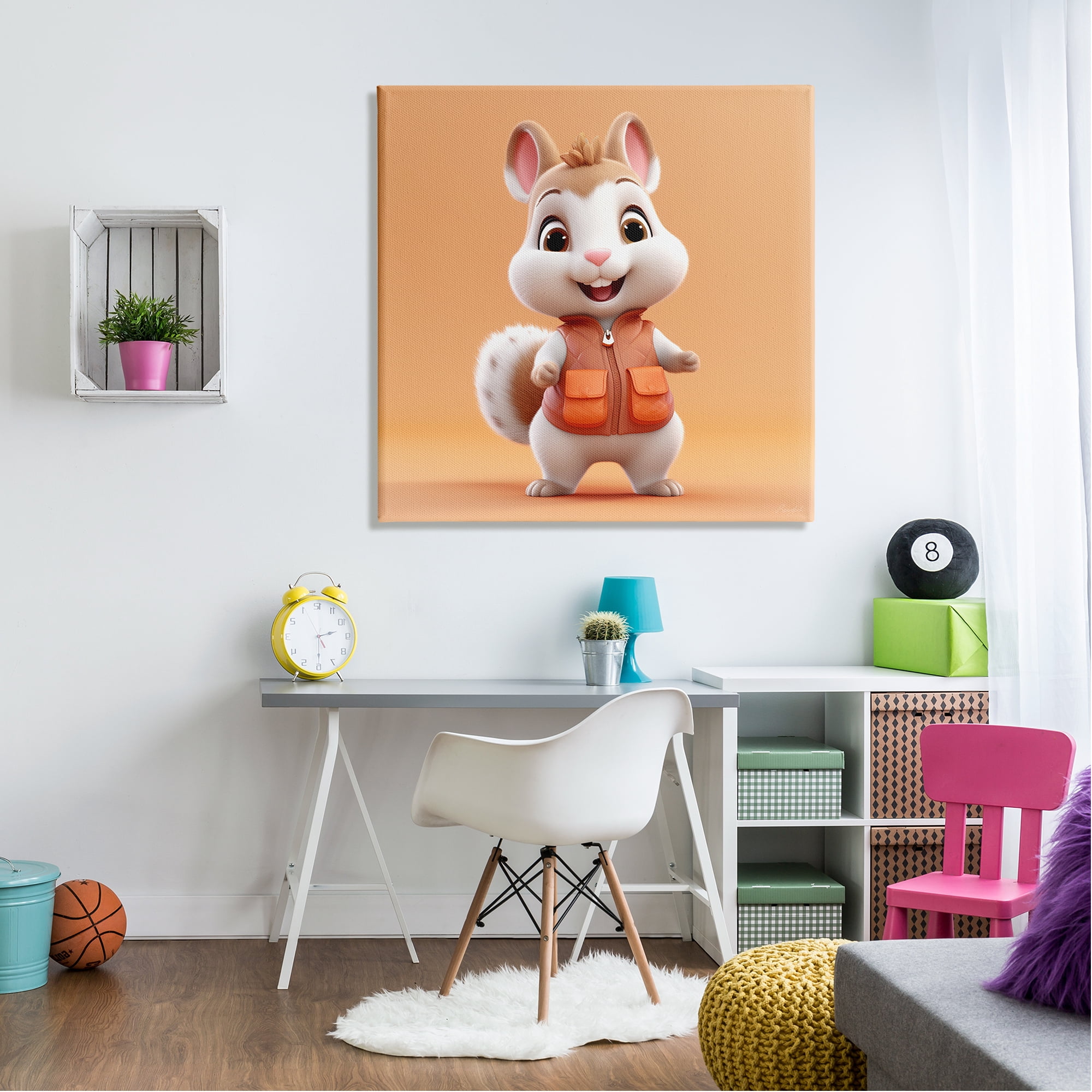 Stupell Industries Orange Chipmunk Cartoon Animals & Insects Painting Gallery Wrapped Canvas Art Print Wall Art, 36 x 36