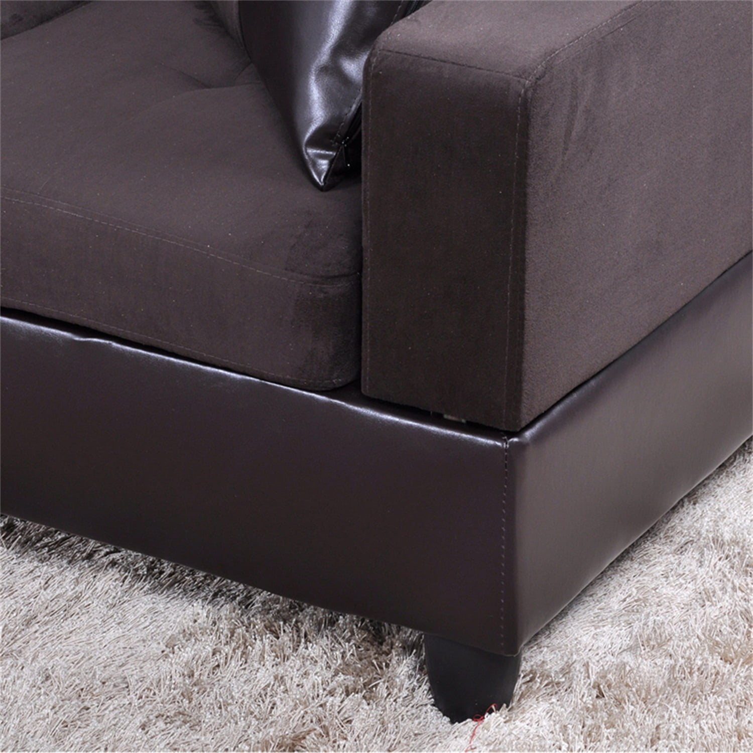 Hommoo Modern Flannel and PVC Sectional Couches and Sofas Set,L Shaped Couch Living Room Furniture Sets, Left Side, No Ottoman, Dark Brown