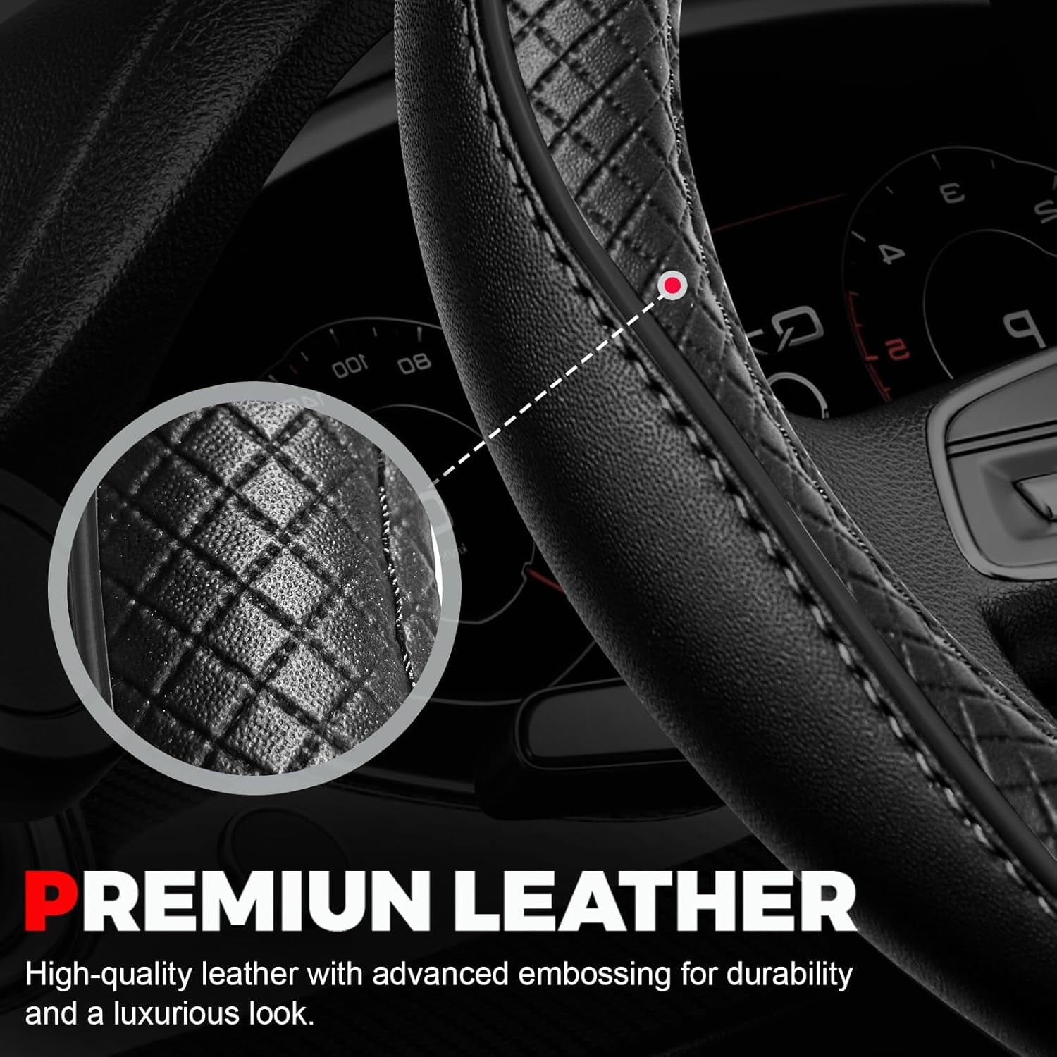 Car Steering Wheel Cover, Microfiber Leather Steering Wheel Covers with Anti-Slip Lining, Universal 14.5-15 inchs Black/Red