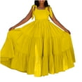 thumbnail image 4 of Efsteb Women Bow Casual Sleeveless Dresses Solid Pleated Long Dress Elegant Loose Square Neck Suspender Beach Dress (Yellow,XL), 4 of 5