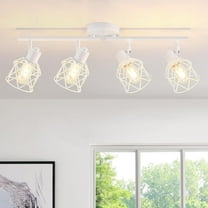 4-Lights Kitchen Light Fixtures Ceiling Mount, Adjustable Multi-Directional White Flush Mount Ceiling Light Fixture with Metal Cage, Modern Spot Ceiling Lamp for Hallway, Dining Room, Bedroom