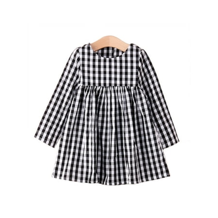 StylesILove Little Girl Checkered Tunic Dress, Black and White (3-4 Years)