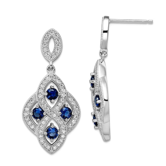 925 Sterling Silver Polished Brilliant Embers Rhodium Plated Cubic Zirconia Dangle Post Earrings 32x15mm Wide Dangle Ear