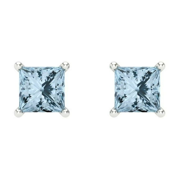 0.5 ct Screw-Back Stud Earrings for Women | 3.5mm Princess Cut Simulated Blue Diamond | 18K White Gold