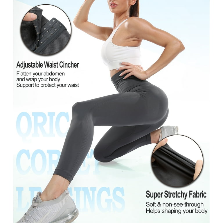 SHAPEVIVA High Waist Corset Yoga Pants, Capri Leggings for Women Tummy  Control Running 4 Way Stretch Workout Leggings 
