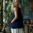 thumbnail image 7 of Yutgune Women's Loose Fit Linen Cotton Tank Top Scoop Neck Sleeveless Casual Tunic Shirt with Pockets, 7 of 7