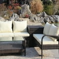 thumbnail image 5 of Segmart Outdoor Patio Conversation Set, Segmart 4PCS Outdoor Patio Rattan Sofa Set with Side Storage Box, Poolside Furniture Set for 4, Wicker Coffee Table, Beige and Brown, 5 of 8