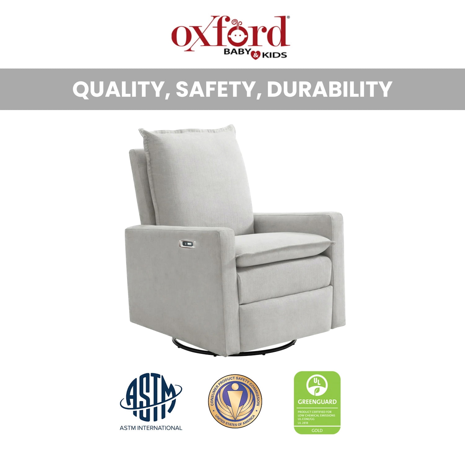 Oxford Baby Uptown Power Upholstered Glider Recliner Rocking Chair 270° Swivel for Nursery and Living Room – Sand​