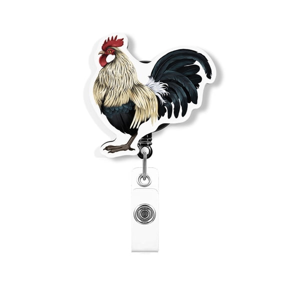 WIRESTER Acrylic Reel ID Holder Belt Clip Badge Retractable with Alligator Clip for Office Worker, Medical Staffs, Nurse, Doctor, Teacher, Student - White Dark Blue Dutch Bantam Chicken