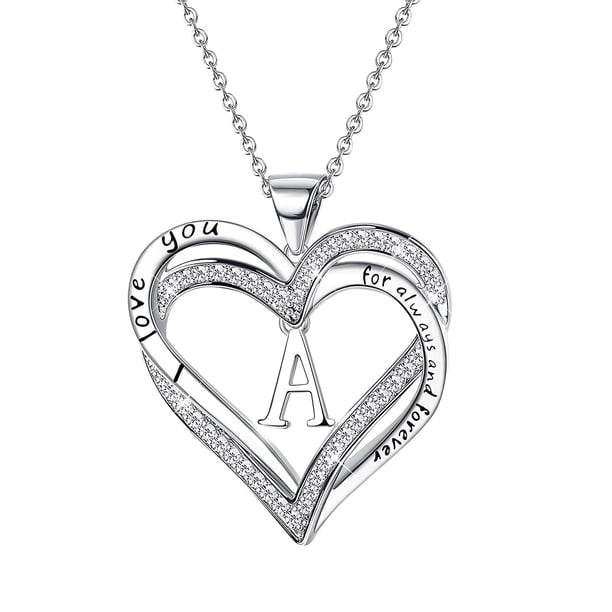 Collar de letra en forma de corazón para mujer Collar con colgante en forma de corazón plateado Wmkox8yii fajkfhkj115