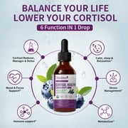Cortisol Supplements for Women Men, Cortisol Reducer Detox Manager w/ Magnesium, Ashwagandha, L-theanine, Hormone Balance Liquid Drops Mood, Focus, Sleep Support - 4 Fl.oz, Blueberry Flavor