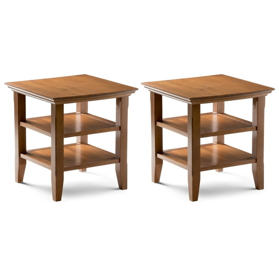 Acadian 19 inch Solid Wood Transitional Narrow Side Table in Light Golden Brown (Set of 2)
