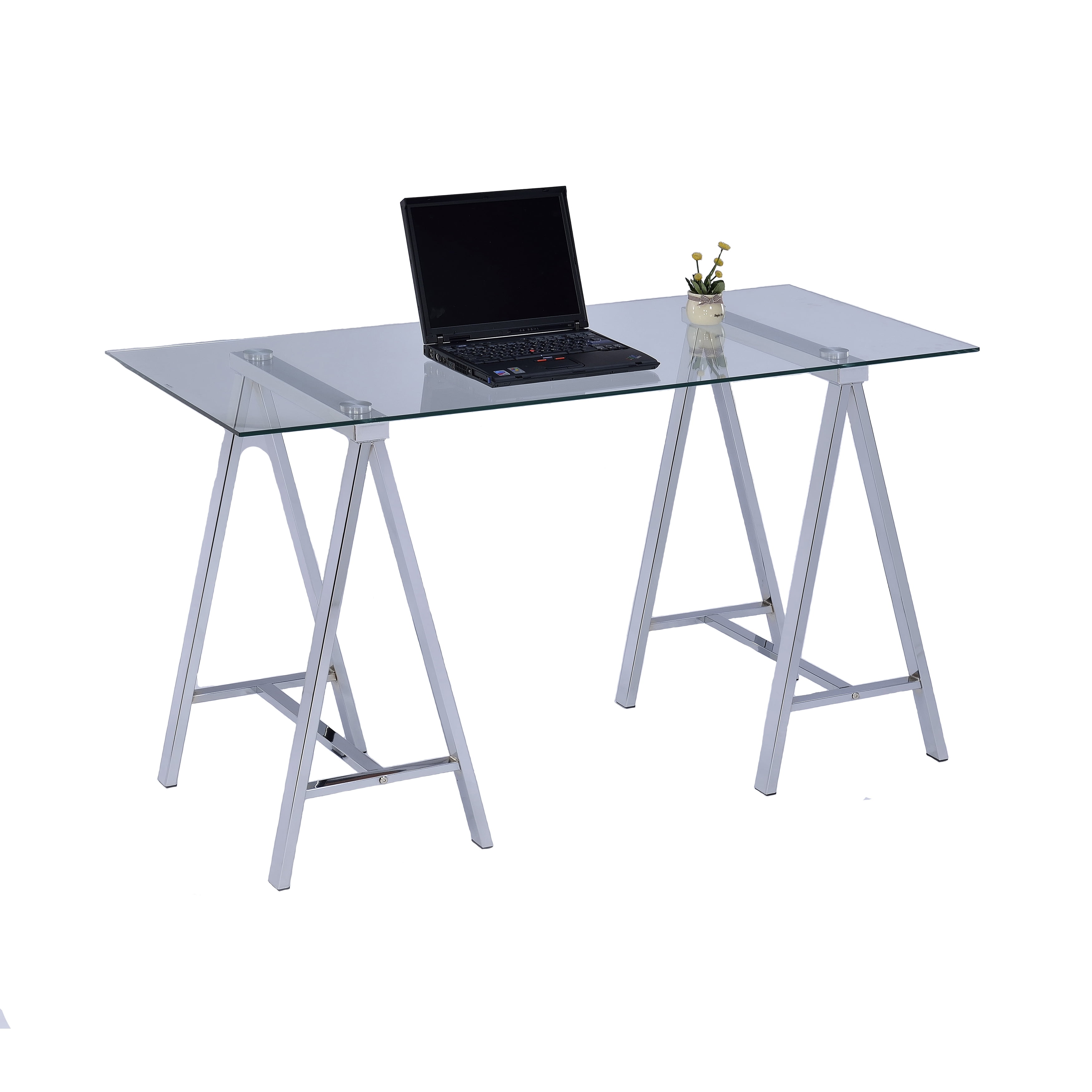 LYKE Home Modern Sleek Chrome Metal and Glass Computer Desk Walmart