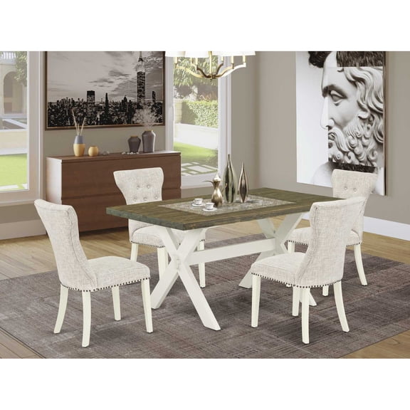 East West Furniture X-Style 5-piece Wood Dining Set in Linen White/Doeskin