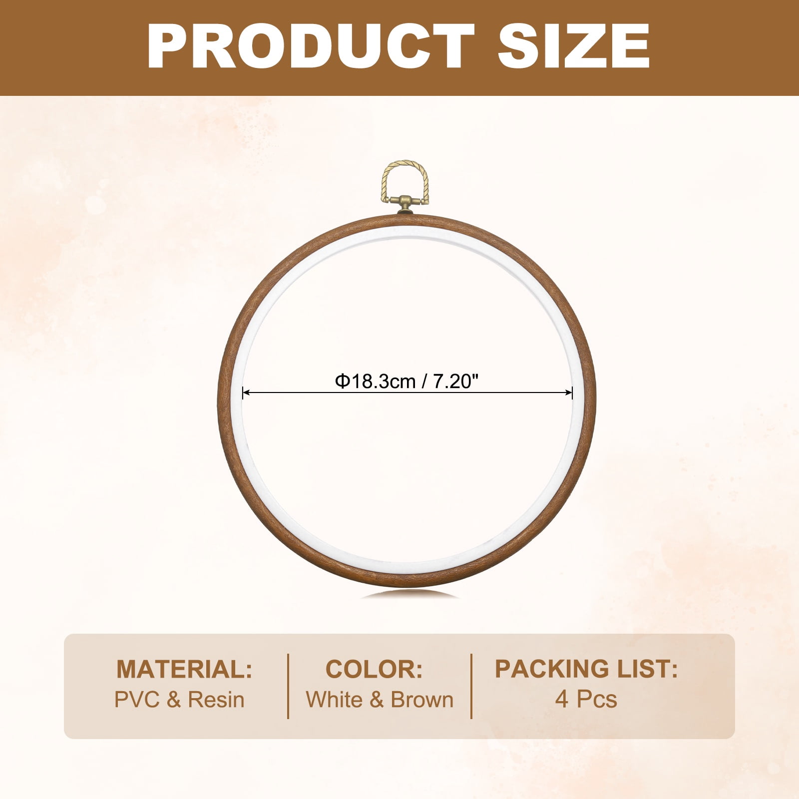 4 Pcs Embroidery Hoop Frame, Imitated Wood Round Cross Stitch Hoops with Metal Ring for Embroidery DIY Craft Sewing Wall Decor (8.27 Inch White & Brown)