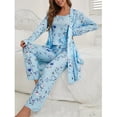thumbnail image 6 of ZANKLEY Womens Pajamas Set 3 Piece Floral Butterfly Print Cami Top Long Pants Robe Sleepwear Loungewear Comfort, 6 of 12