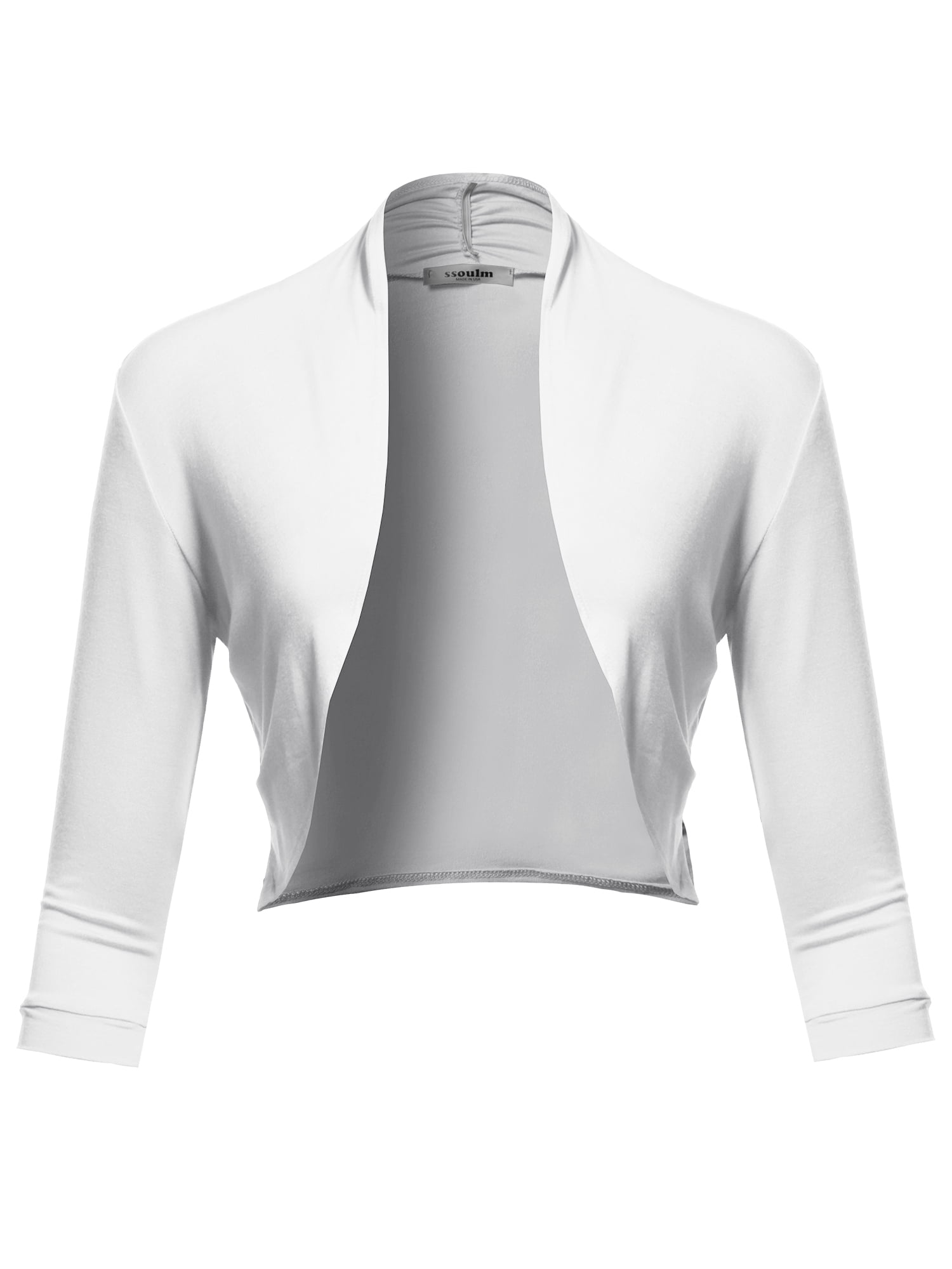 SSOULM Women's 3/4 Sleeve Open Front Bolero Shrug Cardigan with Plus Size 