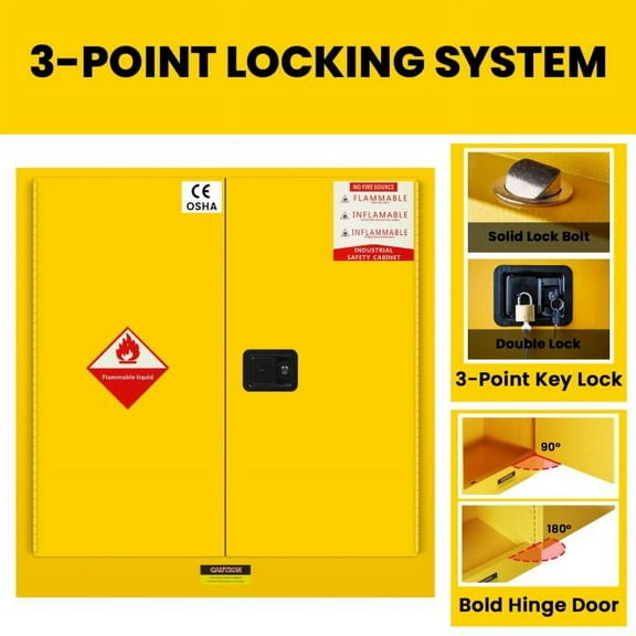 LINJI 30 Gallon Adjustable Shelf Flammable Locker - 18.1" x 43.1" x 50.1" Galvanized Steel for Secure Storage