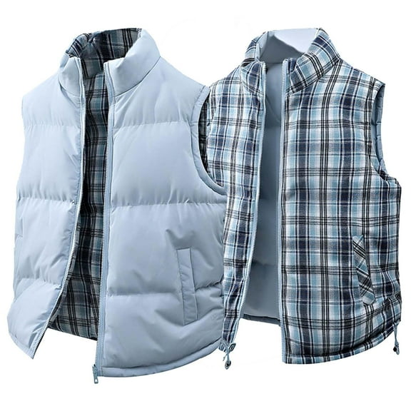 TrdSipl Men's Plaid Double-Sided Vest Sleeveless Stand Collar Zipper Up Waistcoat Outdoor Thermal Ski Vest for Indoor Outdoor Hunt Camp
