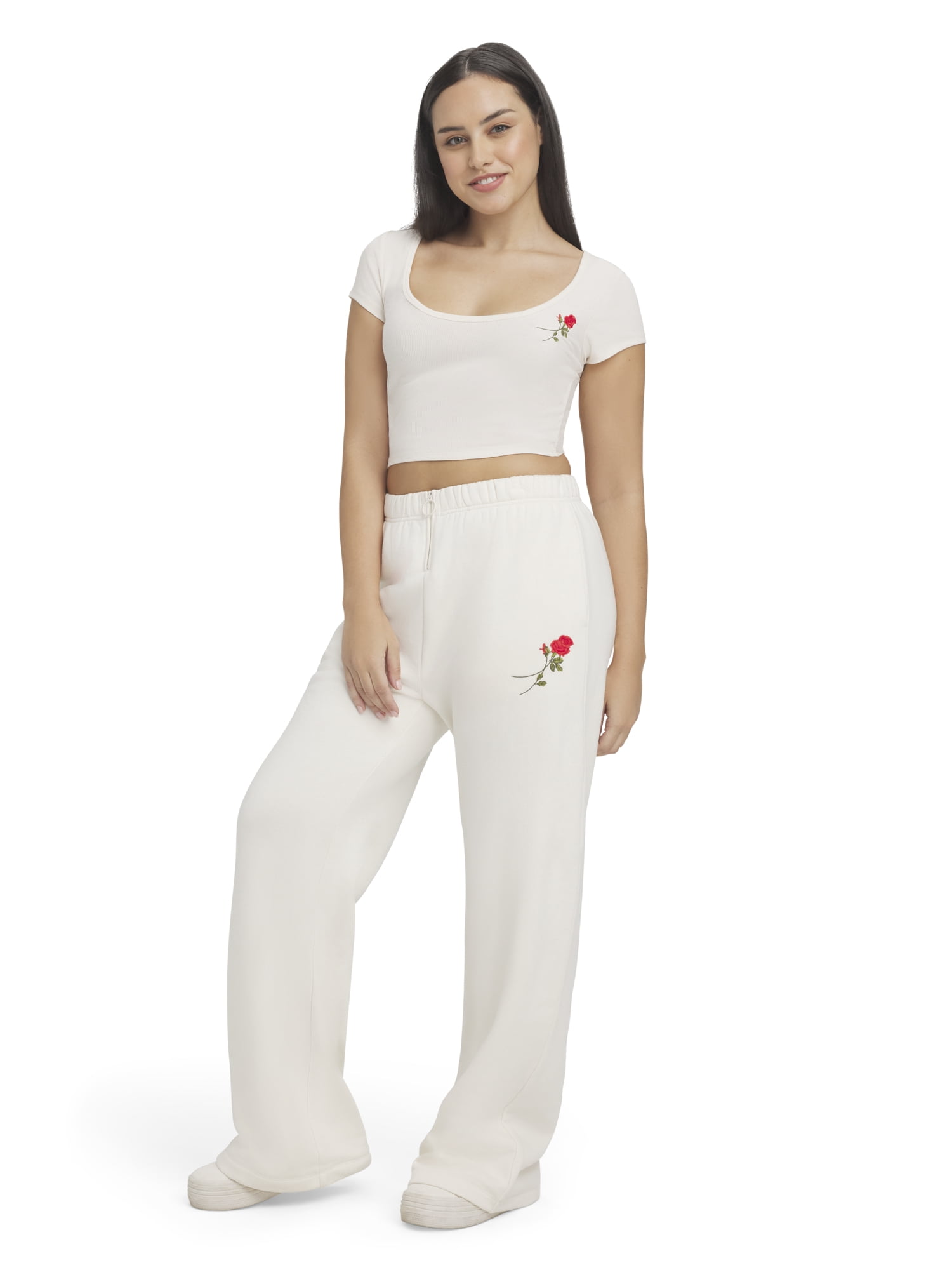 Mills by Millie Bobby Brown Women's Embroidery Ribbed Short Sleeve Crop T-Shirt, Sizes XXS-XXL
