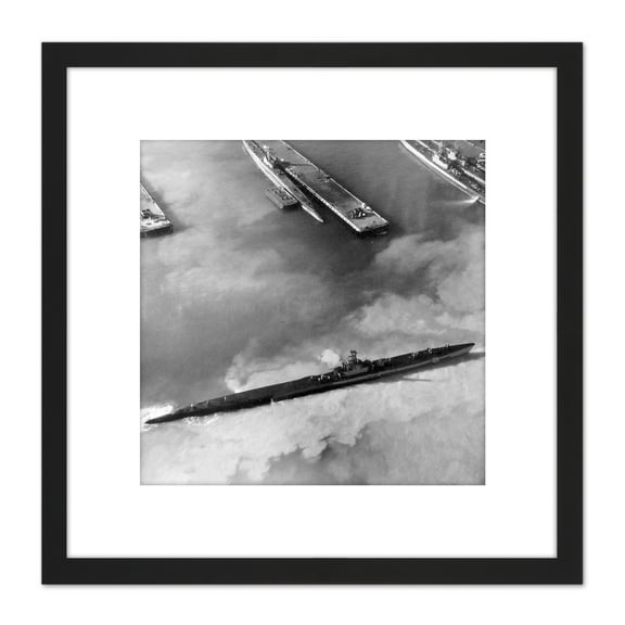 War WWII USA Navy Submarine Midway Atoll 1945 Photo 8X8 Inch Square Wooden Framed Wall Art Print Picture with Mount
