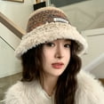 thumbnail image 4 of Xfvqtps Cloche Bucket Hats for Womens Crochet Fluffy Furry Hats Large Head Circumference Mixed Colors Versatile Fashion Warm Winter Fisherman Hat Beige, 4 of 9