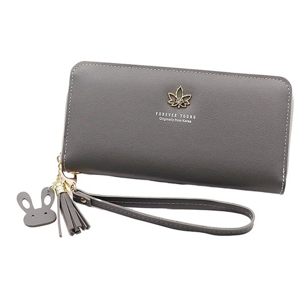 Qarigey Cartera de cuero PU duradera para diario y tarjetero de larga duración, cartera para mujer Carteras gris