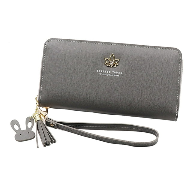Dalazy Portefeuille pour Femmes en PU avec Multiples Compartiments pour une Organisation Facile pour Cadeaux Porte-Cartes Portefeuille Gris 1 Ensemble