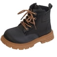 thumbnail image 2 of WAVSUF Girls Combat Boots Faux Leather Soft Sole Wide Width Fall Winter Chunky Boots Brown 10.5 Little Kid, 2 of 10