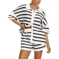 thumbnail image 4 of Womens Striped Short Sleeve Striped Pajama Set Knit Button Top & Shorts, 4 of 7
