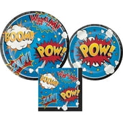 Superhero Party Supplies Bundle with Lunch Plates, Cake Plates, and Napkins for 8 Guests