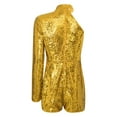 thumbnail image 4 of MSemis Women 70s Disco Costume Sparkly Sequins Rompers One Shoulder Jumpsuit Bodysuit Clubwear Gold M, 4 of 7