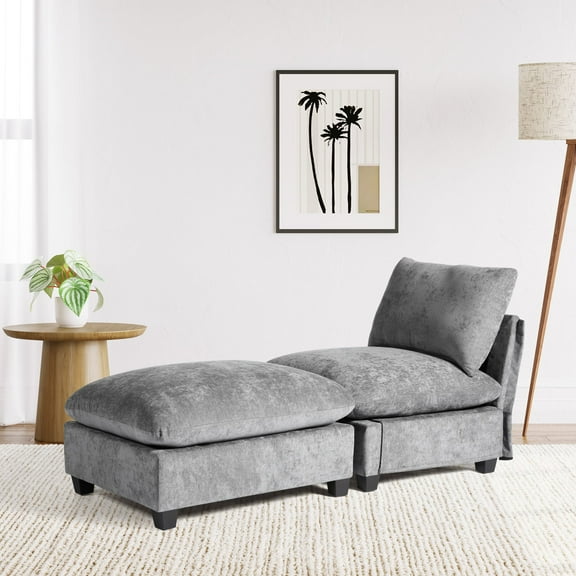 WestinTrends Augusta 68.5" Chenille Upholstered Indoor Chaise Lounge Chair, Gray