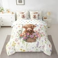 thumbnail image 2 of Feelyou Highland Cow Twin Bedding Sets 7-Piece, Farmhouse Floral Flower Bedding Comforter Set, Kawaii Farm Animal Sheet Sets, Microfiber Room Decor, 2 of 7