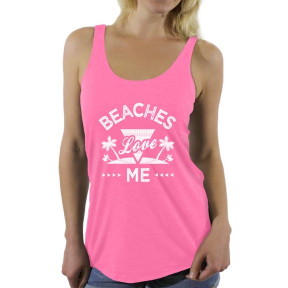 Awkward Styles Beaches Love Me Women Racerback Tank Top Beach Sleeveless Shirt Hawaiian Tshirt Funny Summer Outfit Beach Party Gifts Summer Hawaiian Shirt for Women Summer Gifts for Summer
