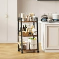 thumbnail image 6 of 4 Tier Kitchen Storage Cart with Lockable Wheels & 6 Hooks, Mobile Utility Organizer Rolling Cart  Brown, 6 of 8