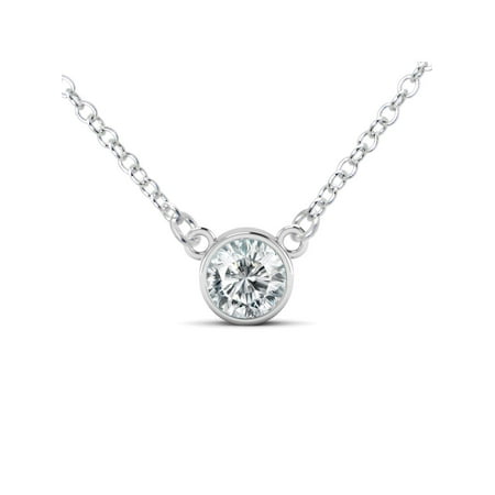 18" 925 Sterling Silver Round Cut CZ Cubic Zirconia Solitaire Pendant Necklace
