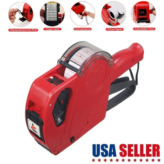 G · PEH MX-5500 8 Digits EOS Price Tag Gun   300 White w/ Red lines Sticker Labels  inks